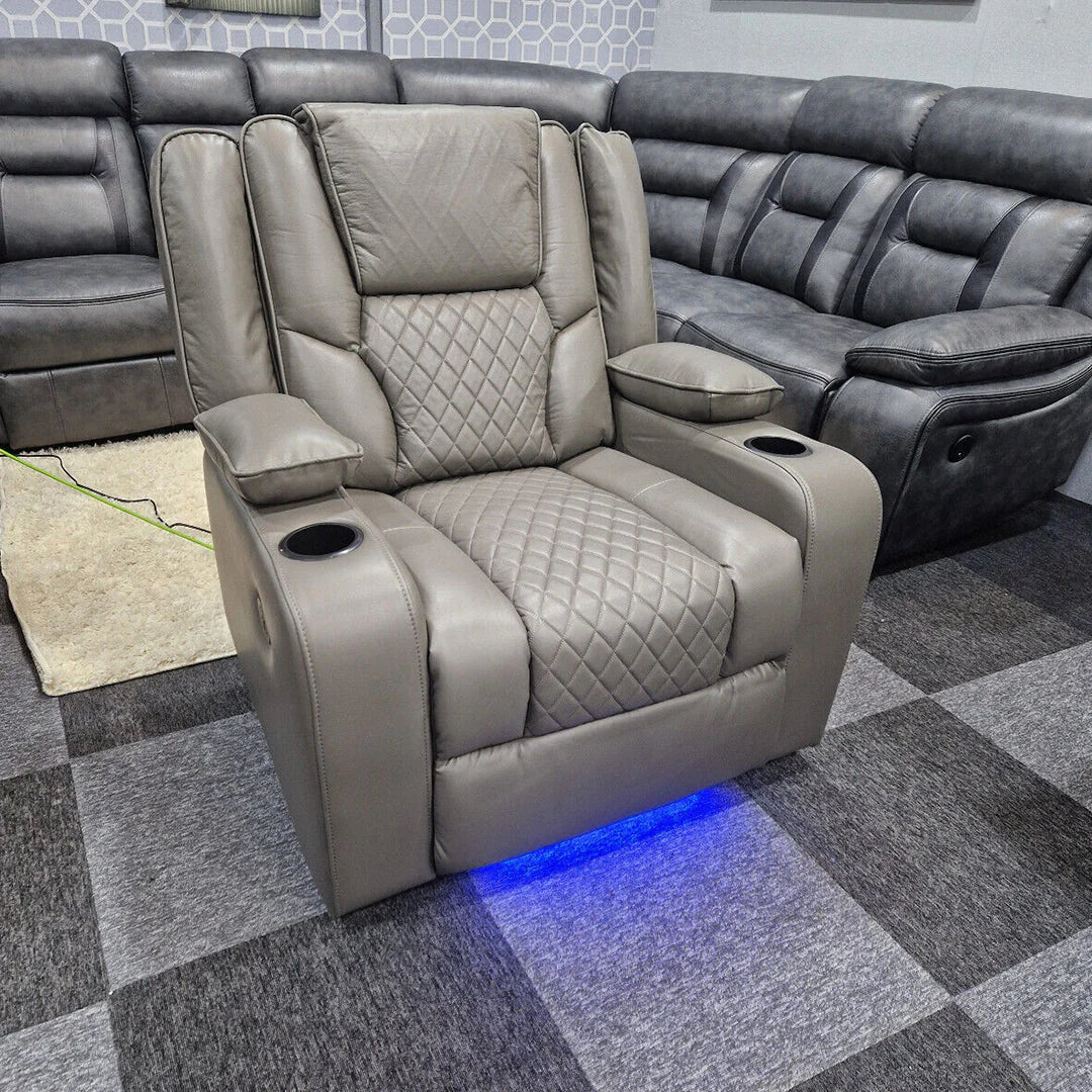 Orlando Electric Leather Recliner Armchair with LED Lights & USB Ports – Luxury Comfort