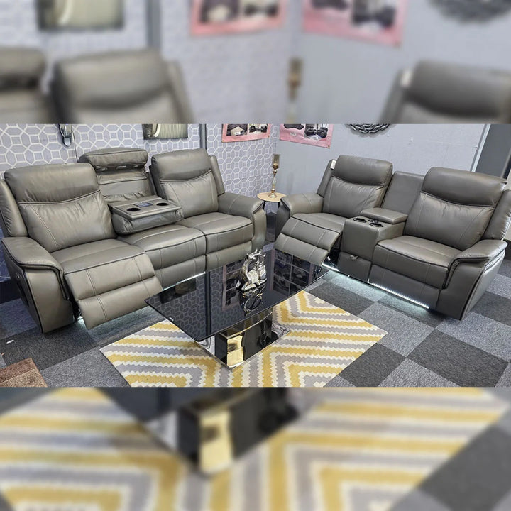 Parada Leather Electric Recliner Sofa 3+2 Seater with Bluetooth, USB-C, LED Lights & Cooling Cup Holders