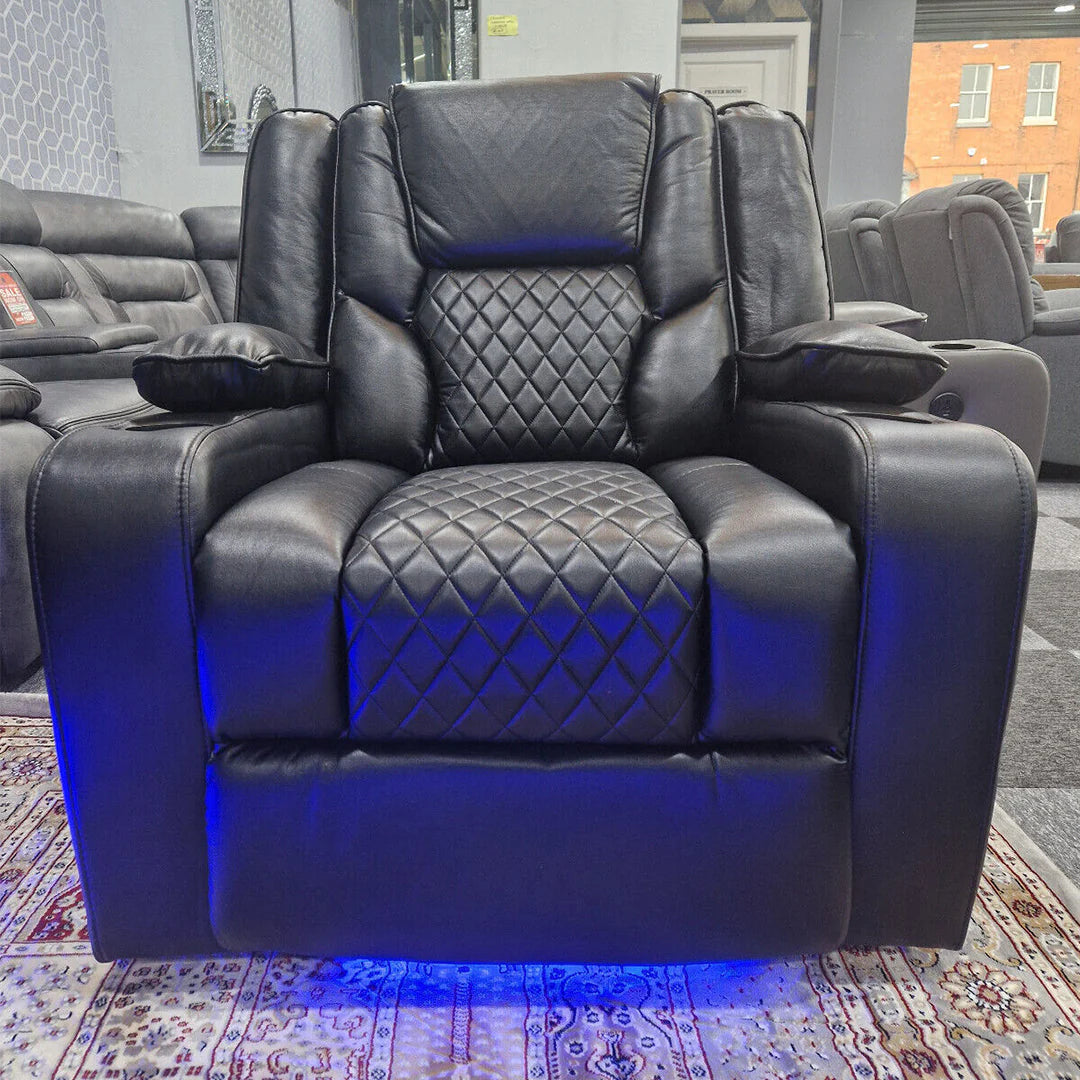 Orlando Electric Leather Recliner Armchair with LED Lights & USB Ports – Luxury Comfort