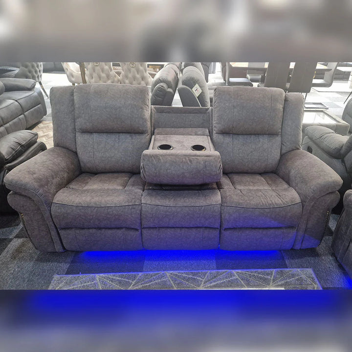 Berlin Fabric Electric Recliner Sofa with USB Ports, LED Lights & Cup Holders