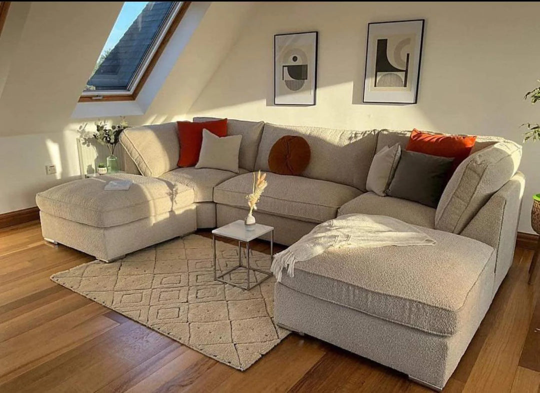 U-Shape Sofa in Teddy Fabric – Modern Large Sectional Couch