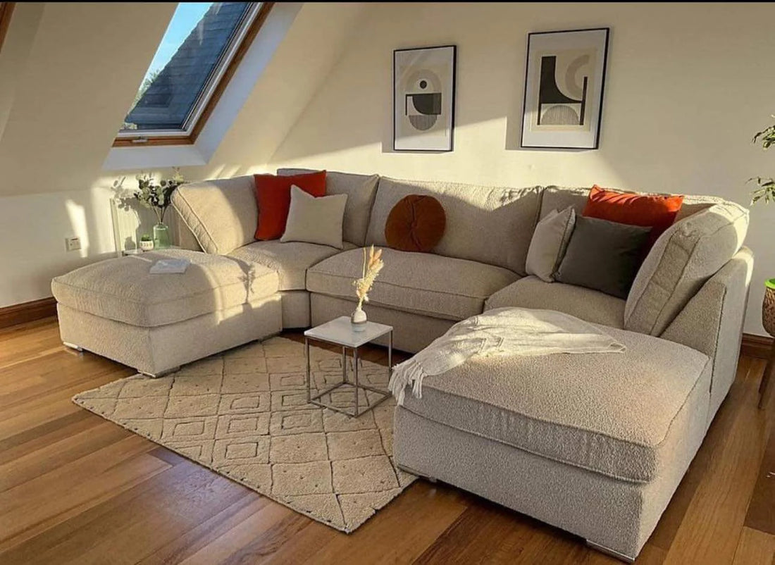 U-Shape Sofa in Teddy Fabric – Modern Large Sectional Couch