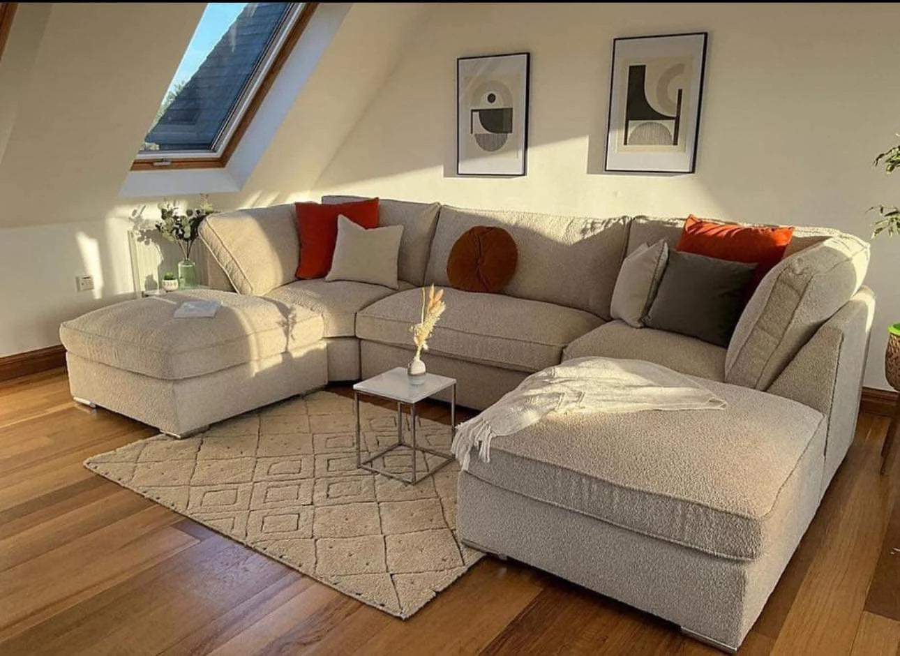 U-Shape Sofa in Teddy Fabric – Modern Large Sectional Couch