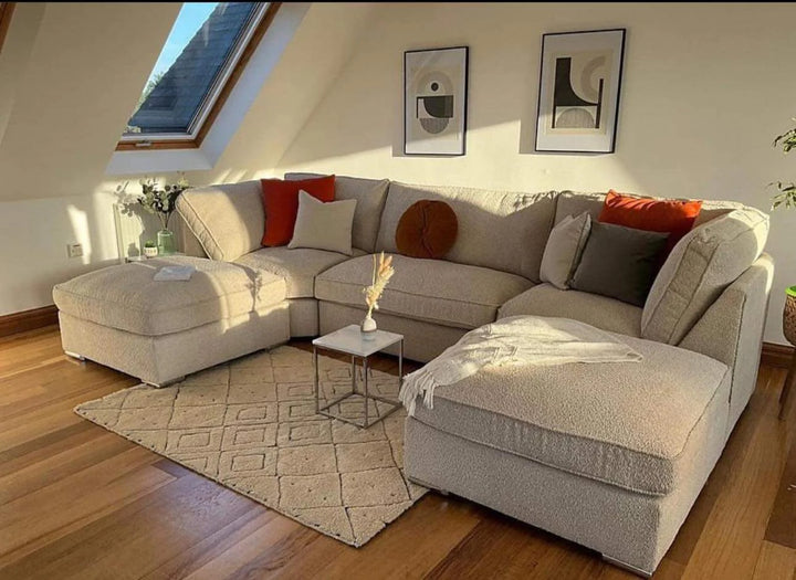 U-Shape Sofa in Teddy Fabric – Modern Large Sectional Couch