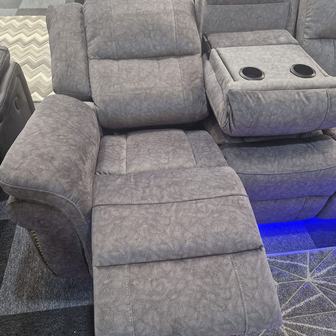 Berlin Fabric Electric Recliner Sofa with USB Ports, LED Lights & Cup Holders