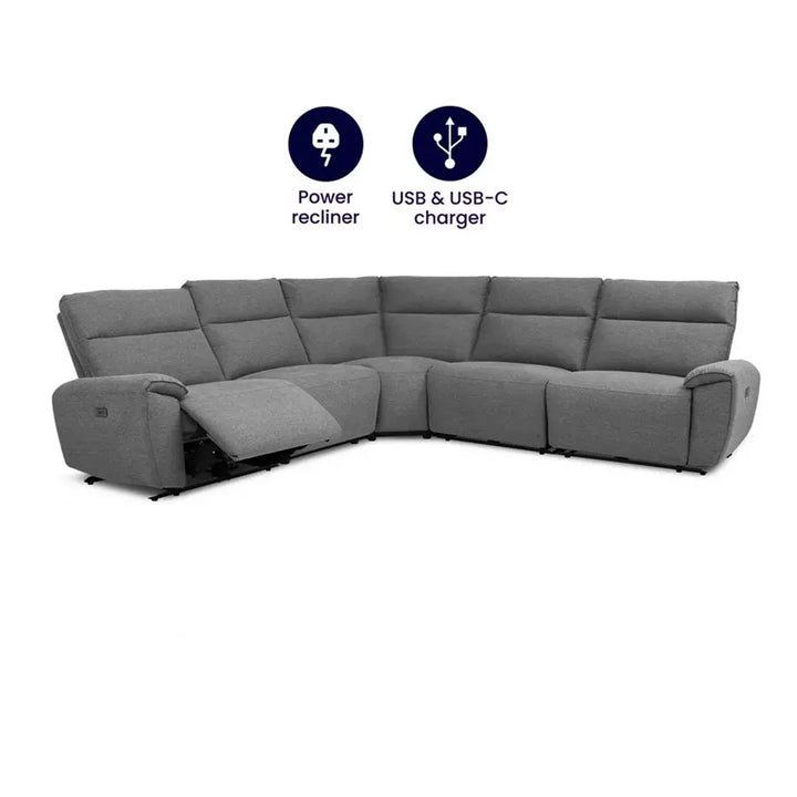 Aussie Express Fabric Recliner Corner Sofa – 2 Corner & 2 Power Recliners