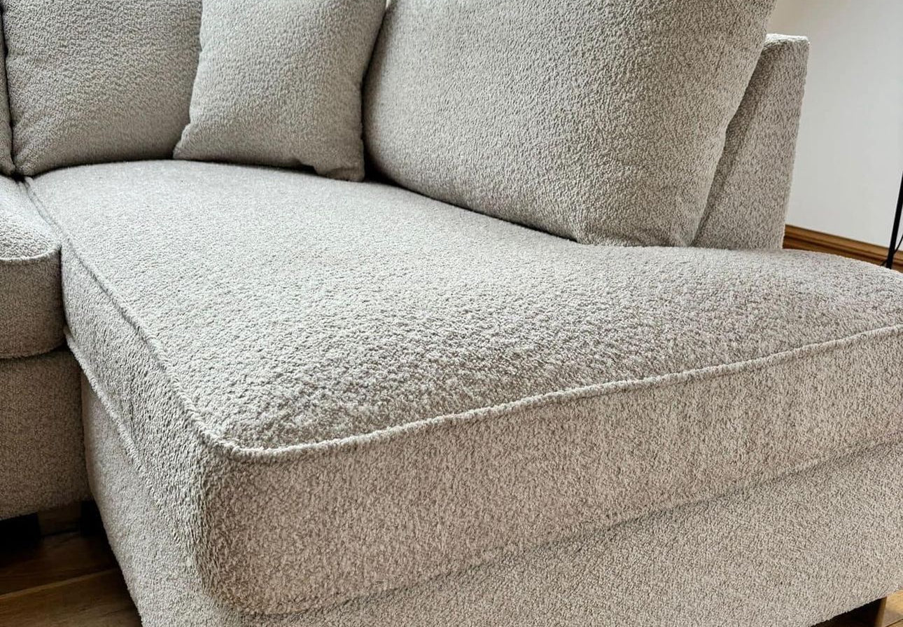 Carnaby Small U-Shape Sofa with Footstool in Cream Teddy – Modern Sectional Couch