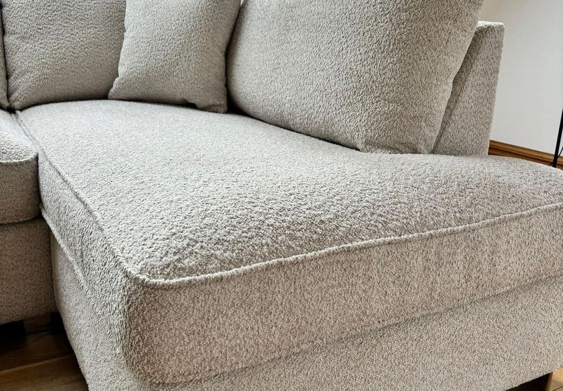 Carnaby Small U-Shape Sofa with Footstool in Cream Teddy – Modern Sectional Couch