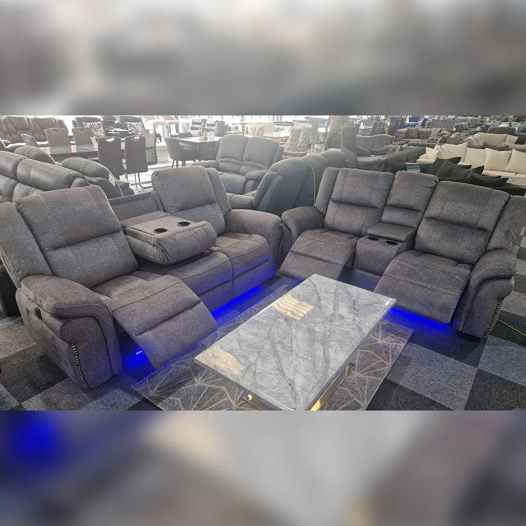 Berlin Fabric Electric Recliner Sofa with USB Ports, LED Lights & Cup Holders