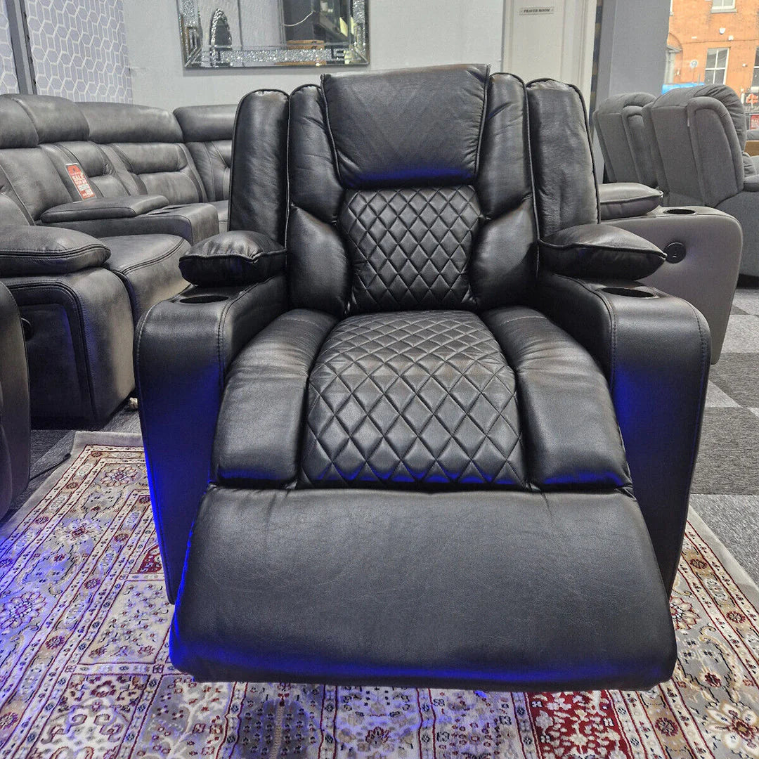 Orlando Electric Leather Recliner Armchair with LED Lights & USB Ports – Luxury Comfort