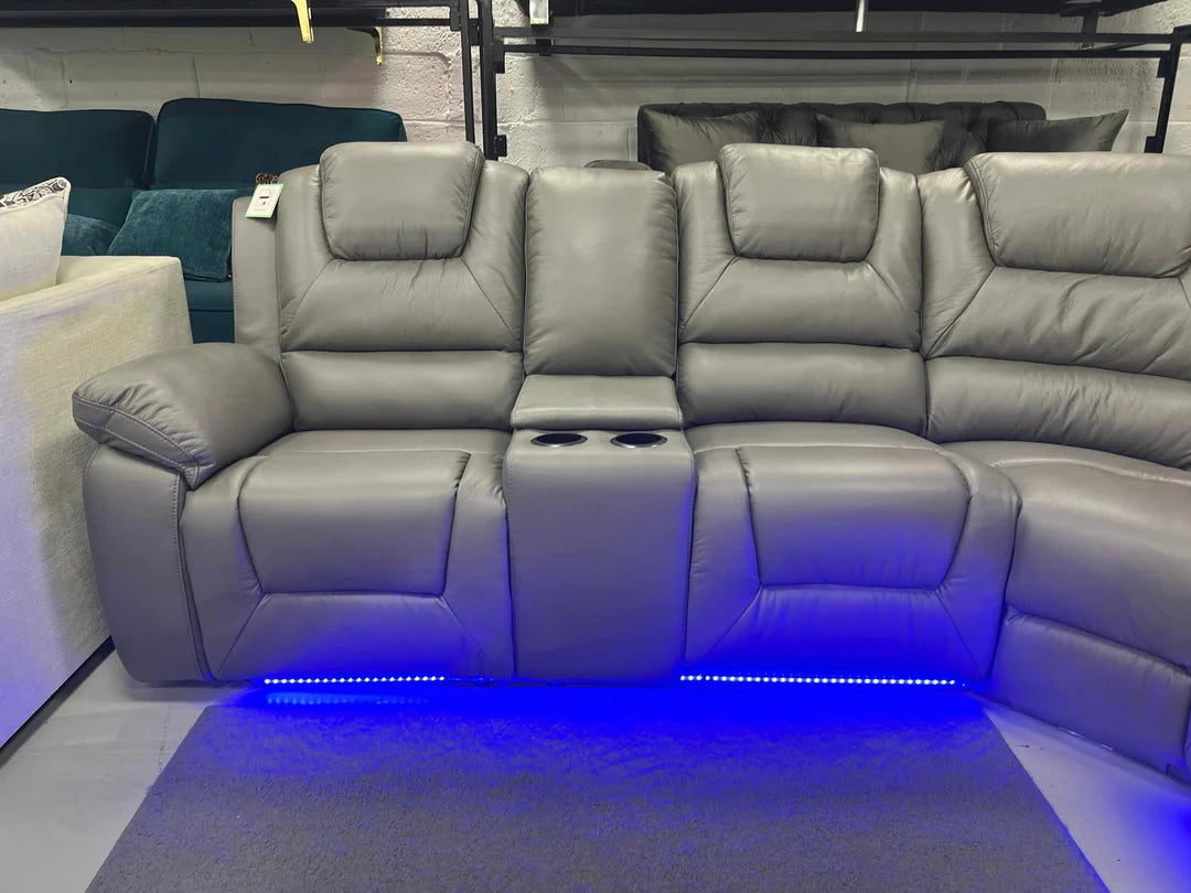 Oxford Leather Electric Recliner Corner Sofa with Cup Holders, USB Charging & LED Lights
