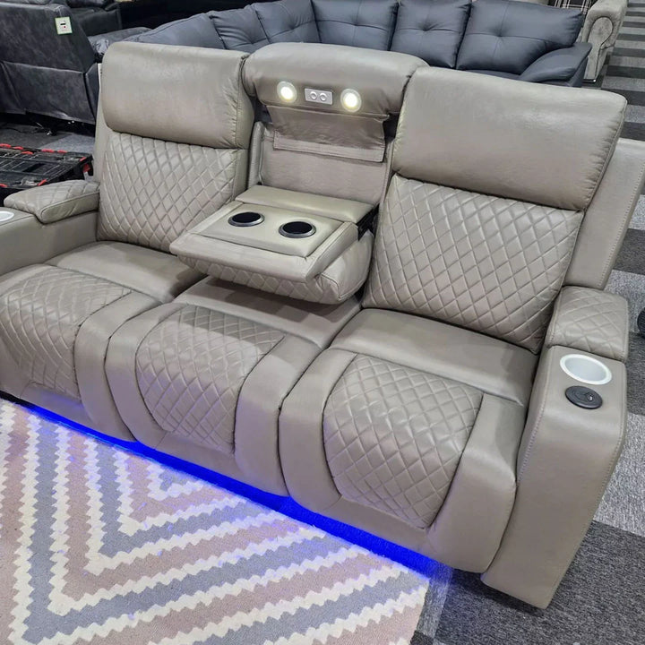 Florida Music Electric Recliner 3+2 Seater Leather Sofa with Bluetooth, LED Lights & USB Charging
