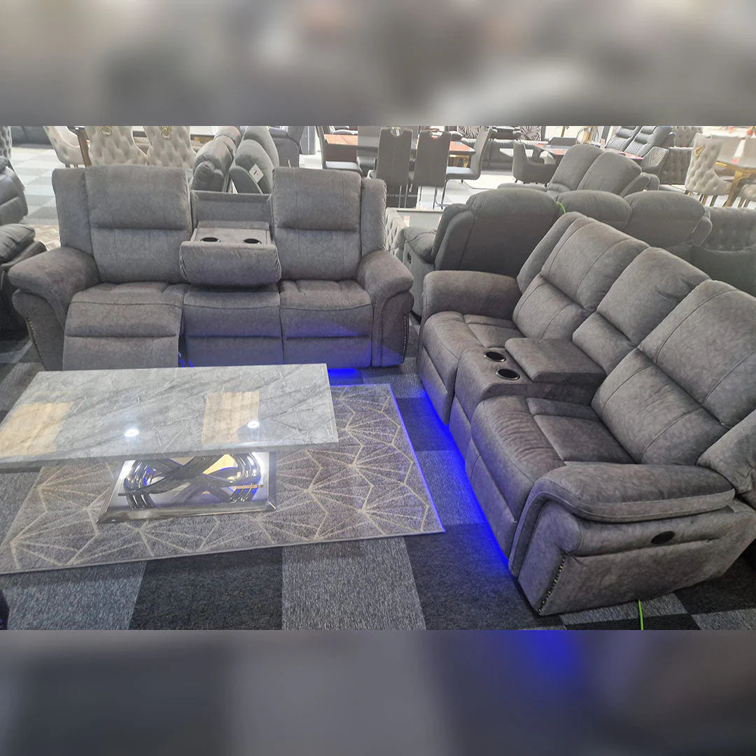 Berlin Fabric Electric Recliner Sofa with USB Ports, LED Lights & Cup Holders