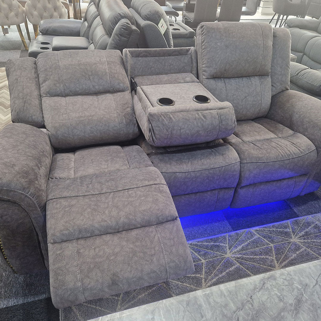 Berlin Fabric Electric Recliner Sofa with USB Ports, LED Lights & Cup Holders