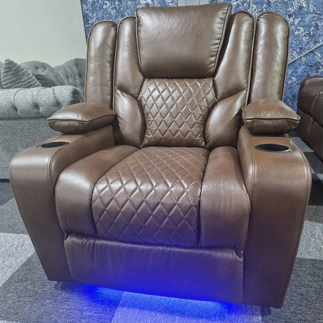 Orlando Electric Leather Recliner Armchair with LED Lights & USB Ports – Luxury Comfort