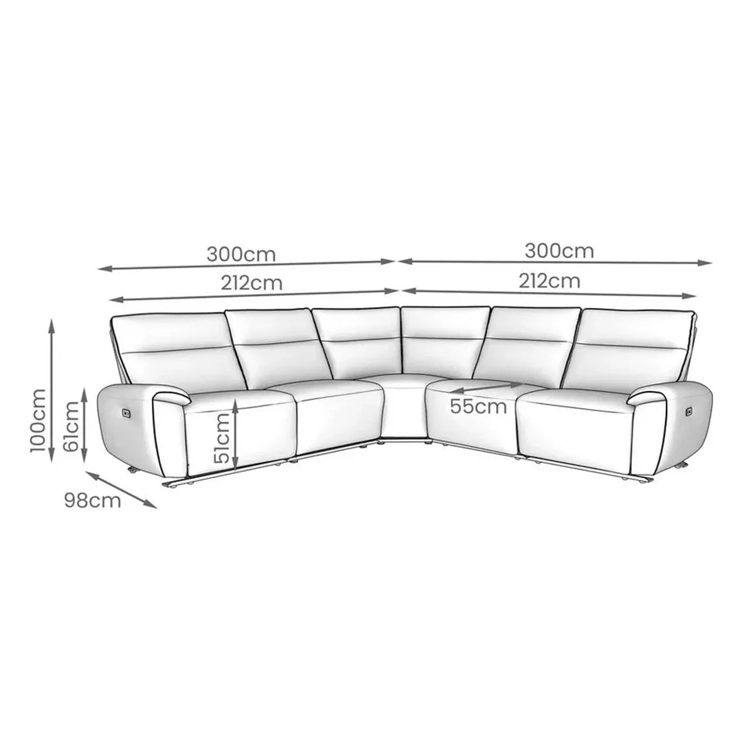 Aussie Express Fabric Recliner Corner Sofa – 2 Corner & 2 Power Recliners