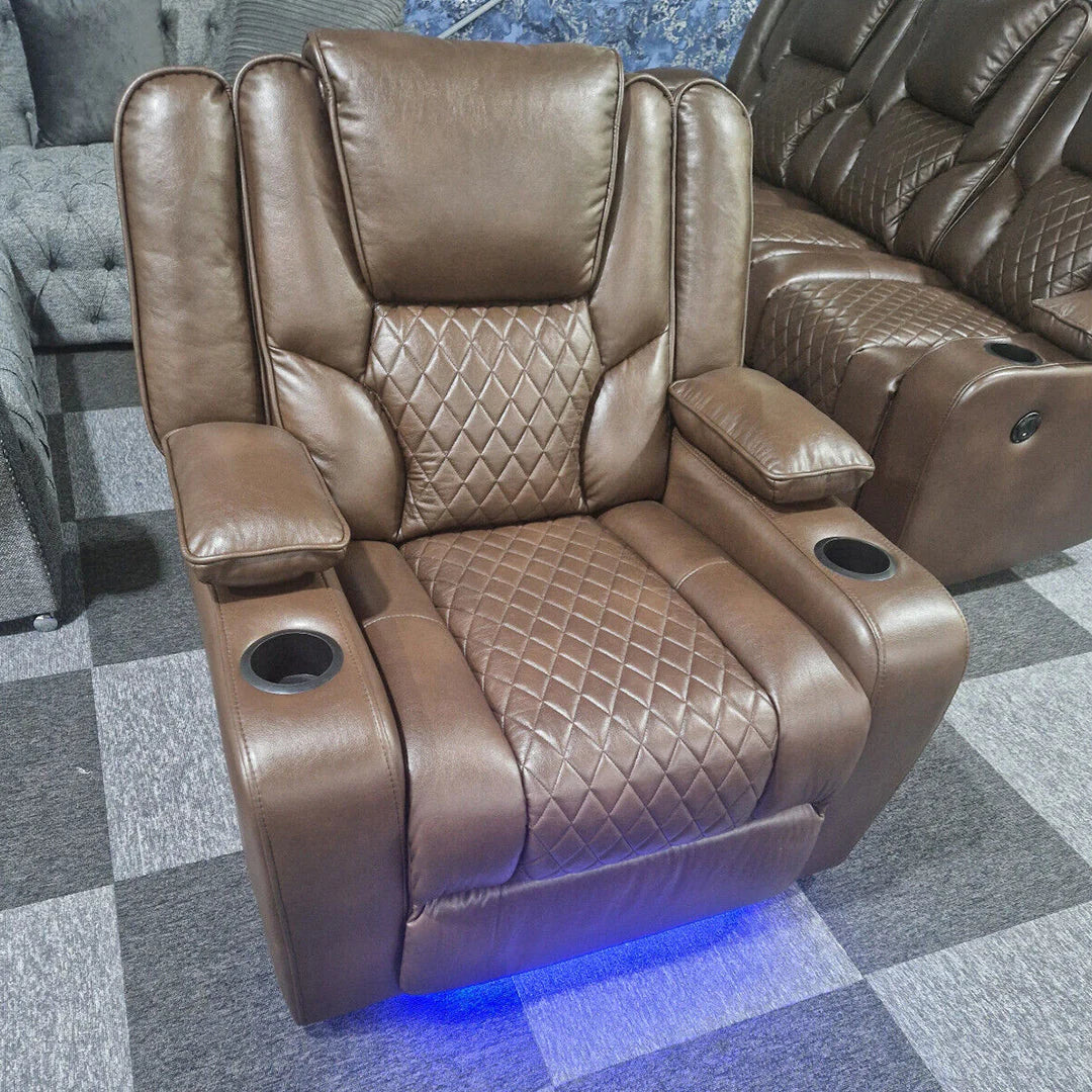 Orlando Electric Leather Recliner Armchair with LED Lights & USB Ports – Luxury Comfort
