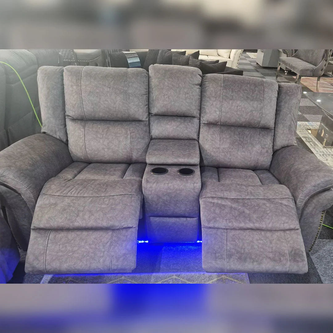 Berlin Fabric Electric Recliner Sofa with USB Ports, LED Lights & Cup Holders
