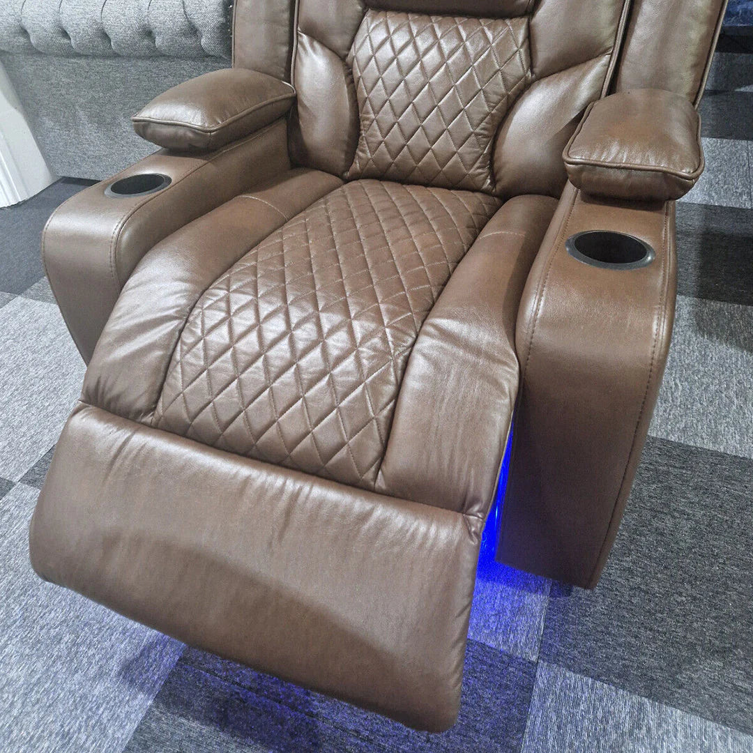 Orlando Electric Leather Recliner Armchair with LED Lights & USB Ports – Luxury Comfort