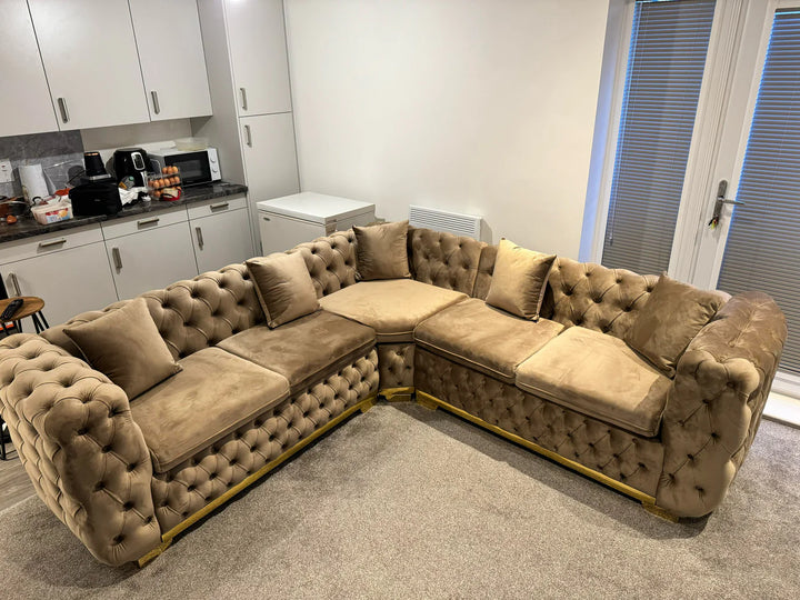 Khalifa New Luxury Chesterfield 5 Seater Round Arm Corner Couch | ABI Convenient Store