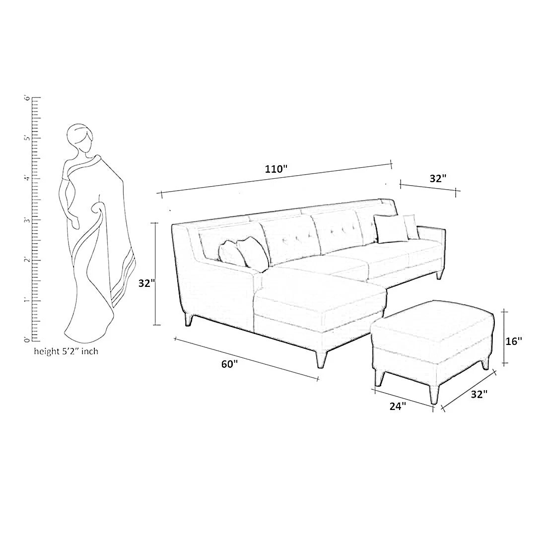 Milner L Shape Sofa with Ottoman – Abi Convenient Store