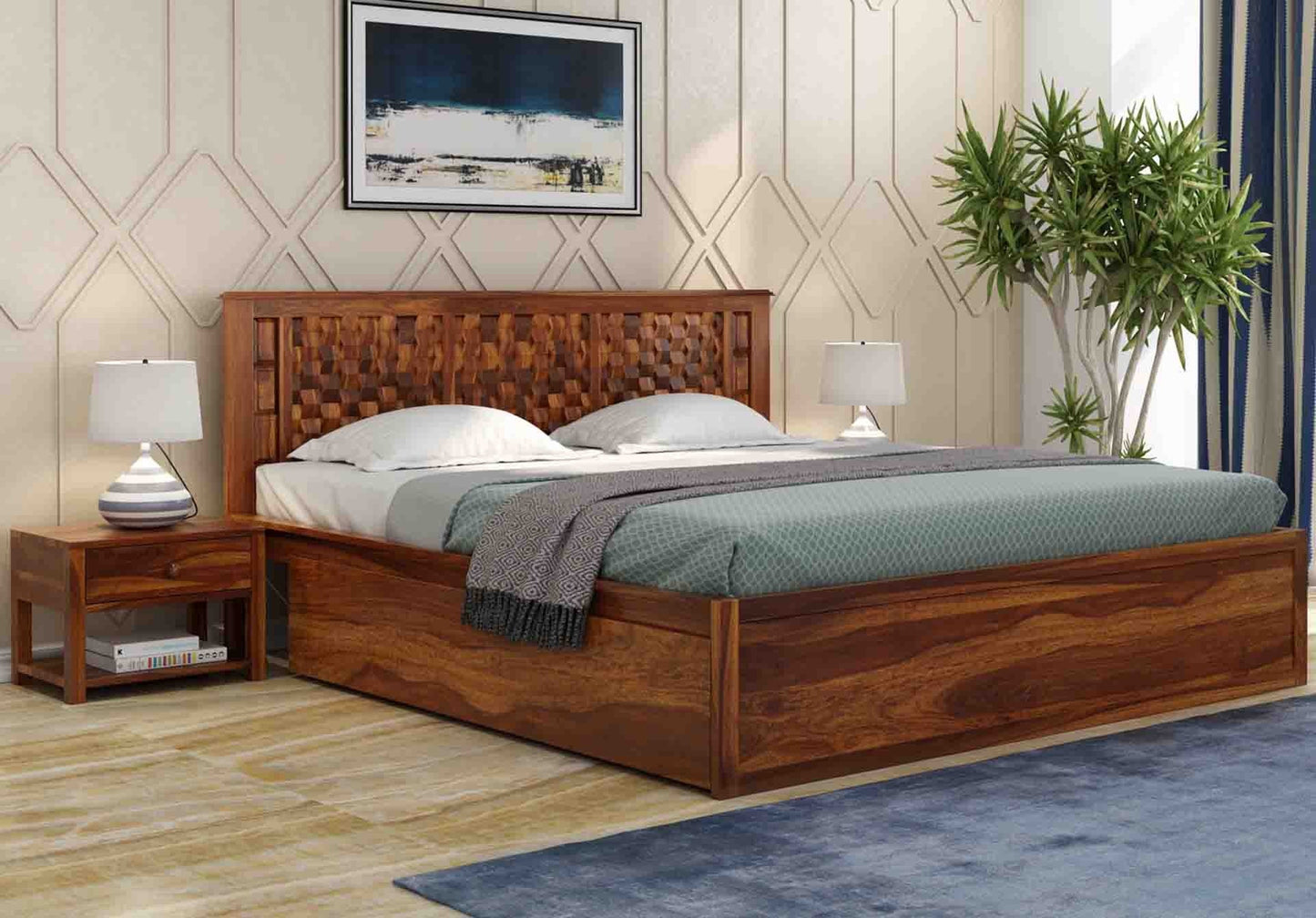 Persia Sheesham Wood Bed with Box Storage | Abi Convenient Store