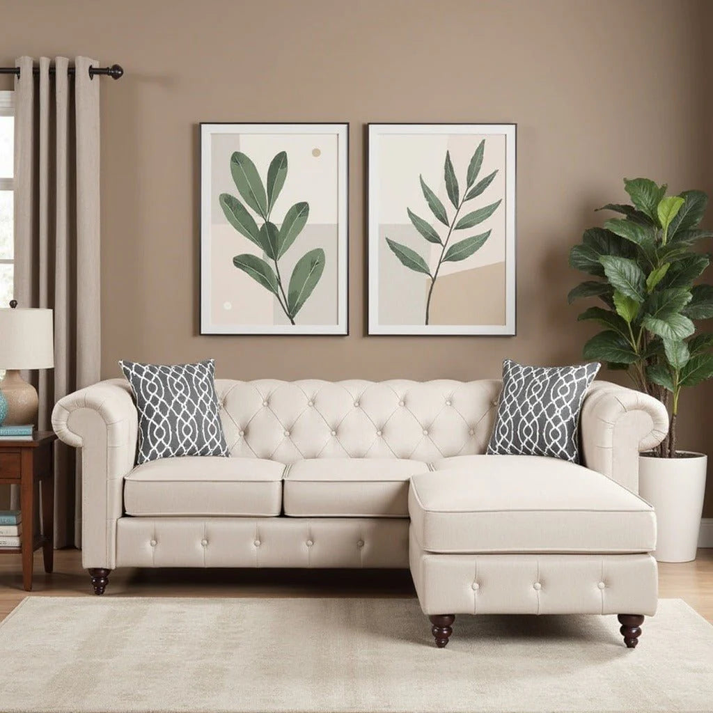 Sage Solid Wood Chesterfield Sofa With Ottoman – Abi Convenient Store