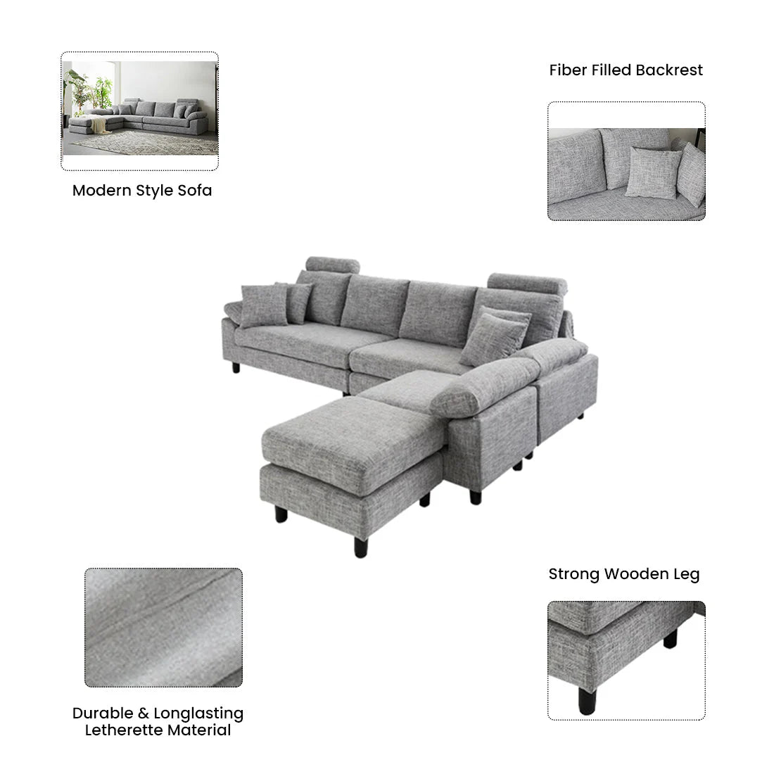 Ferguson 6 Seater Interchangeable L Shape Sofa – Flexible & Spacious Design