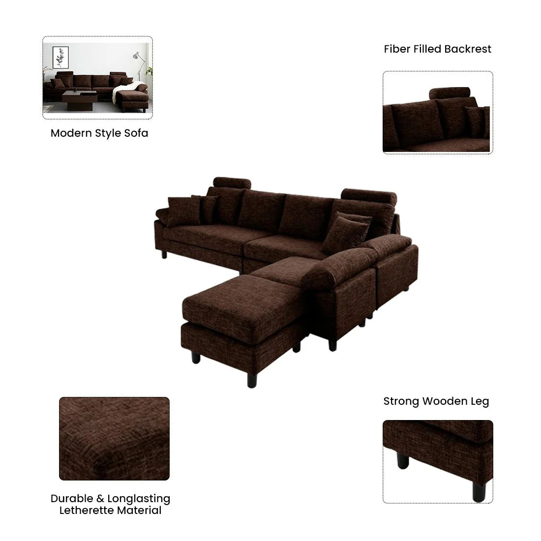Ferguson 6 Seater Interchangeable L Shape Sofa – Flexible & Spacious Design