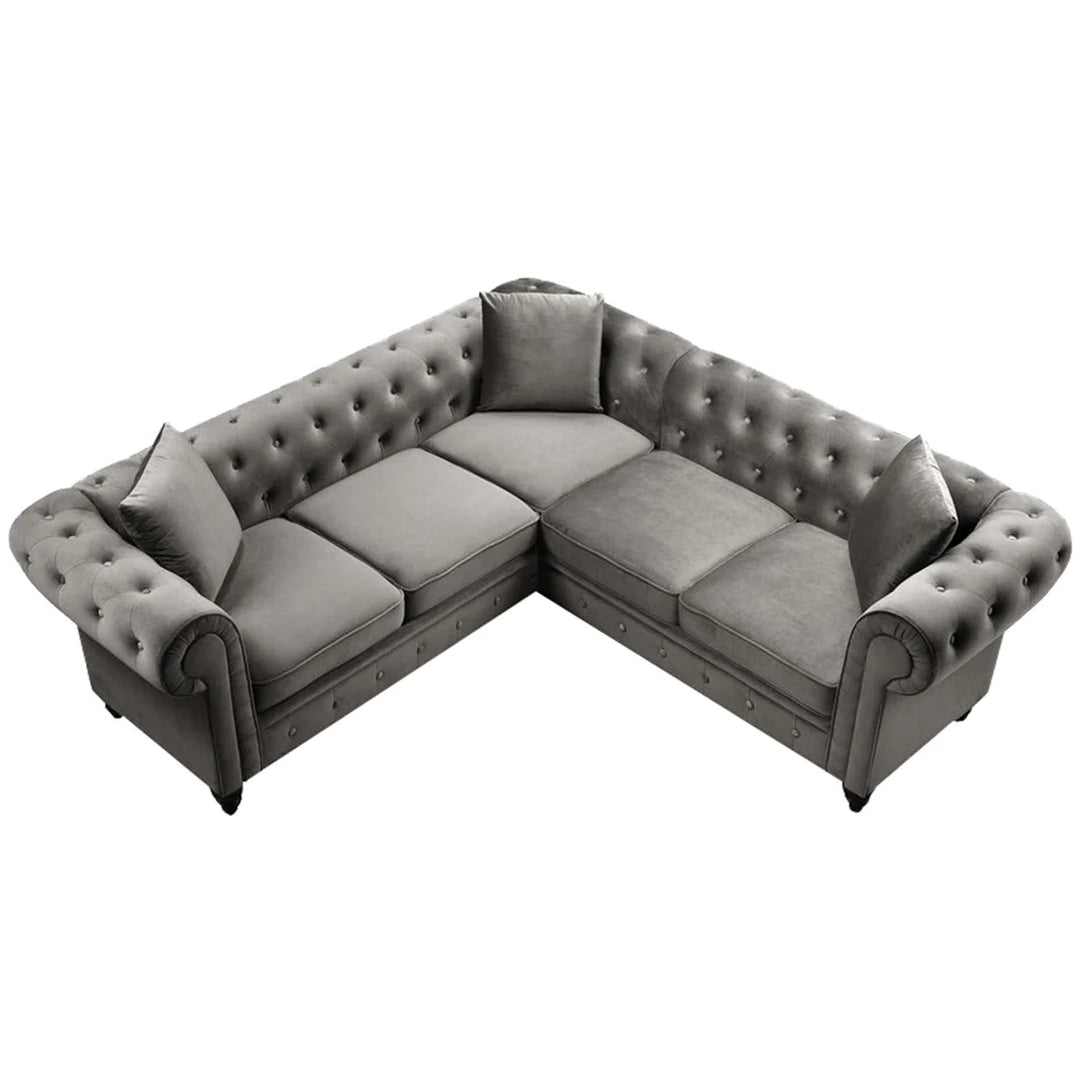 Glacier Solid Wood Fabric L Shape Chesterfield Sofa – Abi Convenient Store