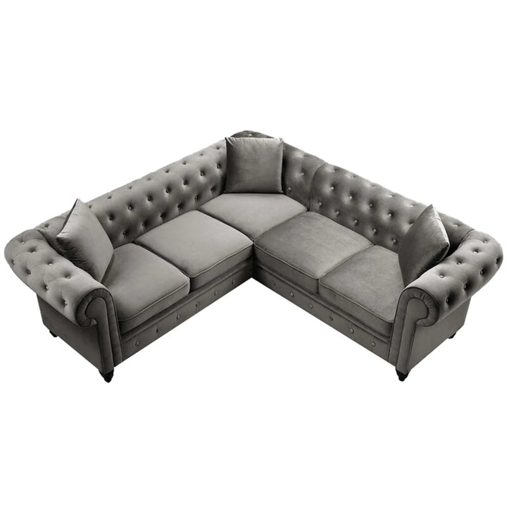Glacier Solid Wood Fabric L Shape Chesterfield Sofa – Abi Convenient Store