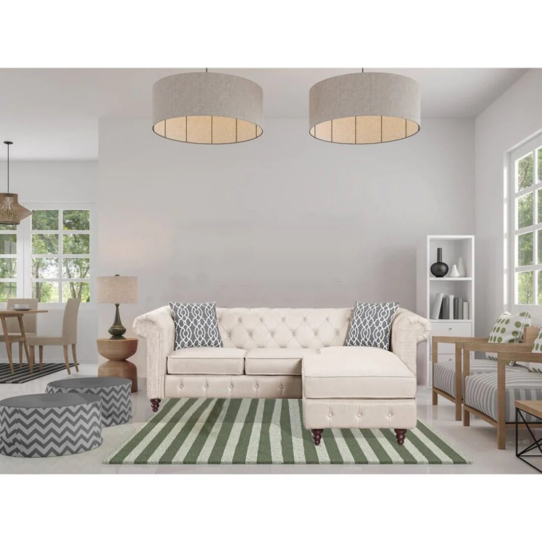 Sage Solid Wood Chesterfield Sofa With Ottoman – Abi Convenient Store